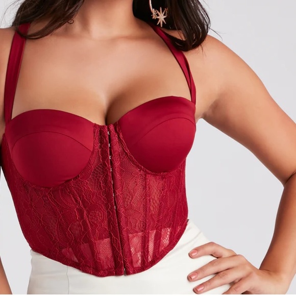 Windsor Burgundy Sweetheart Corset Sz S Crisscross Straps Lace - Picture 1 of 7